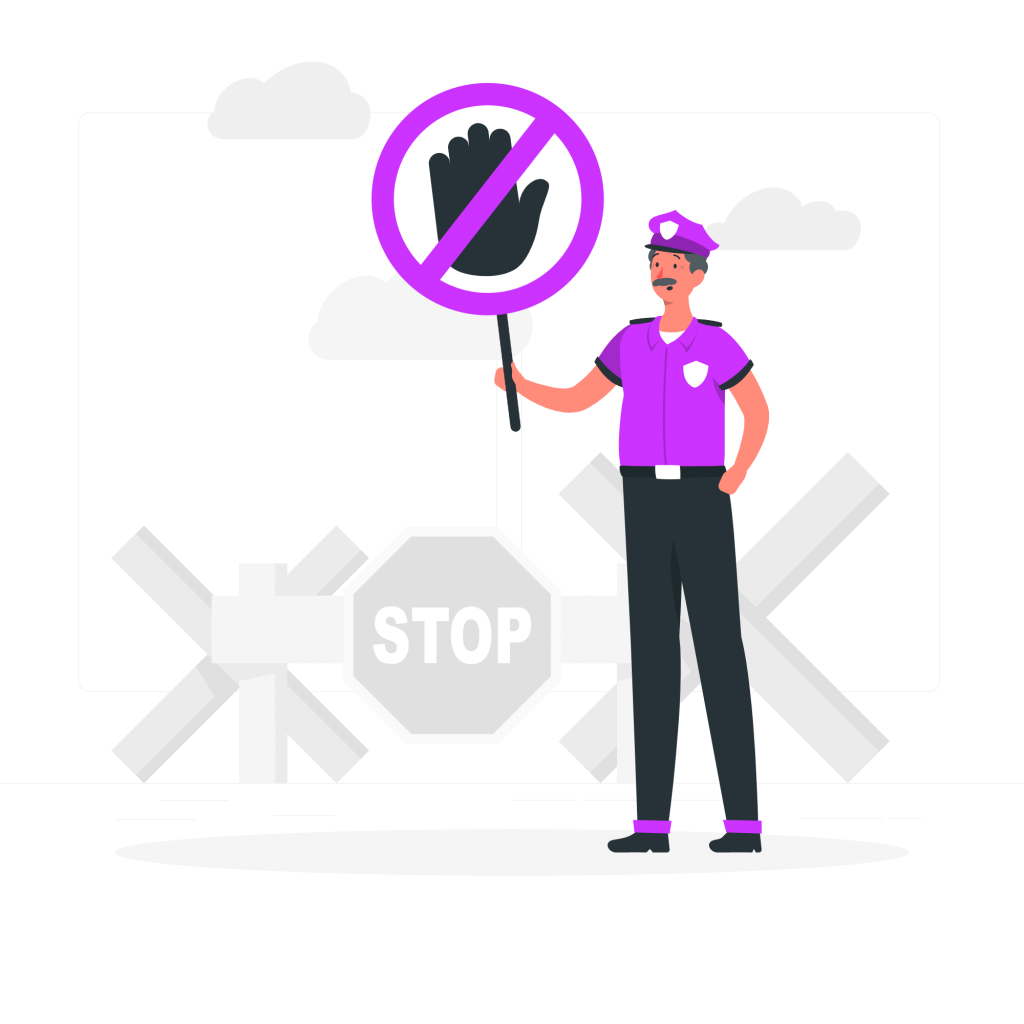Policeman holding an unauthorized sign (illustration).