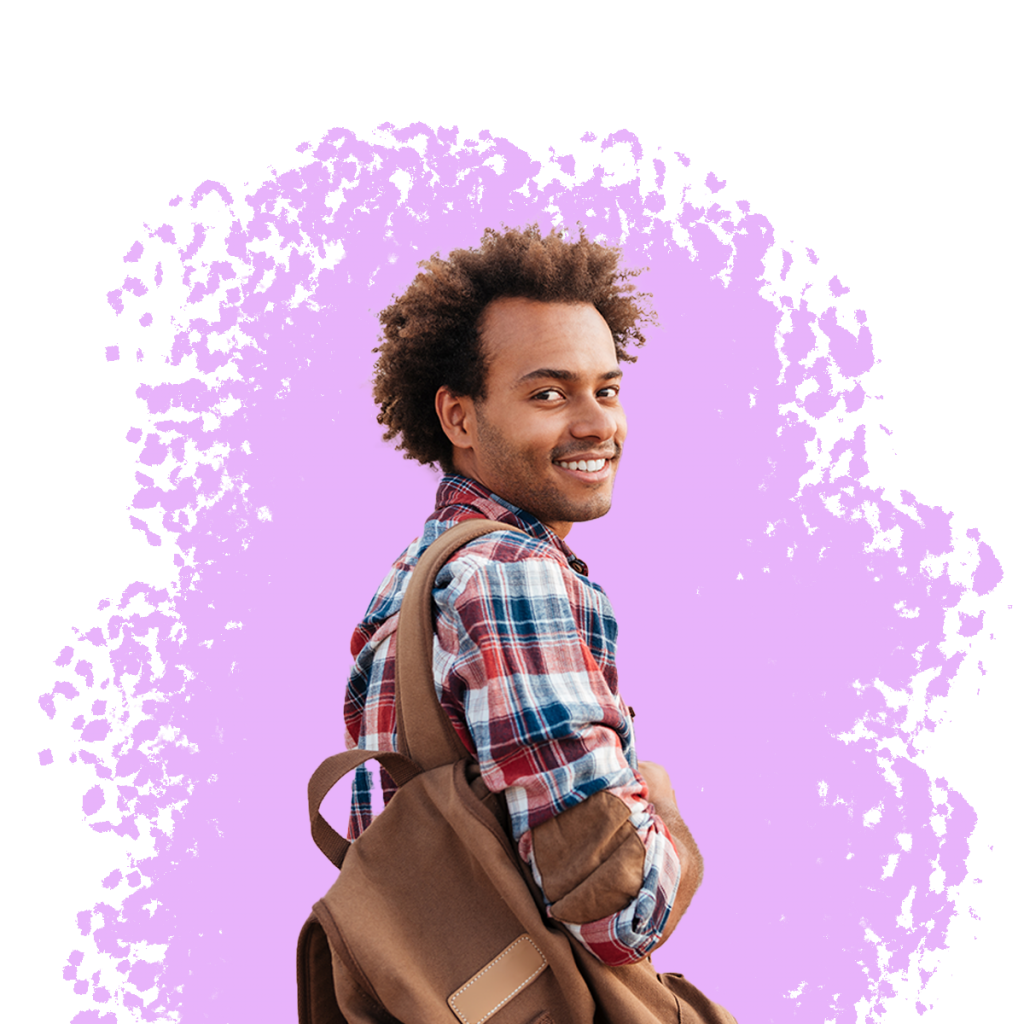 Man in backpack smiling