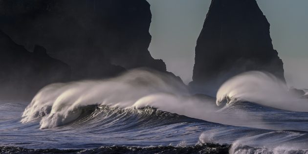 Large waves crashing on a remote beach