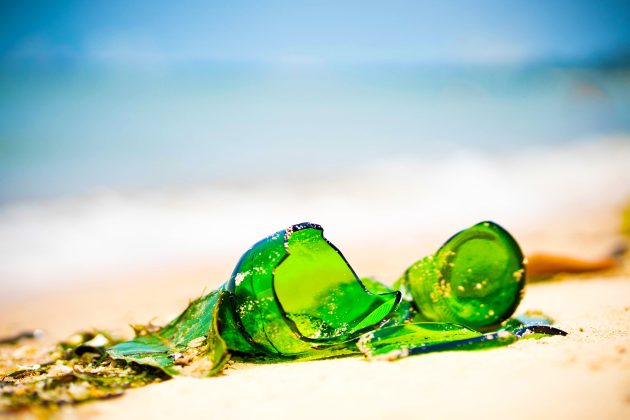 Broken bottle on beach